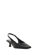 Women's Black Slingback Low Thin Heel Leather Shoes | Derimod