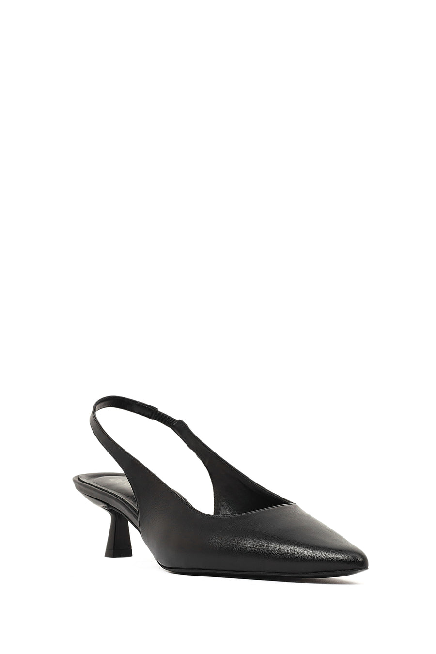 Women's Black Slingback Low Thin Heel Leather Shoes