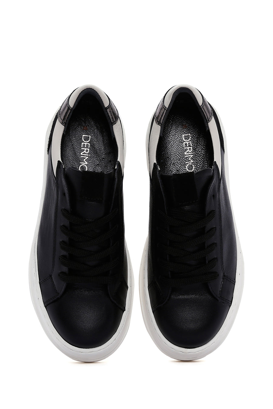 Women's Black Lace-Up High Heel Leather Sneakers