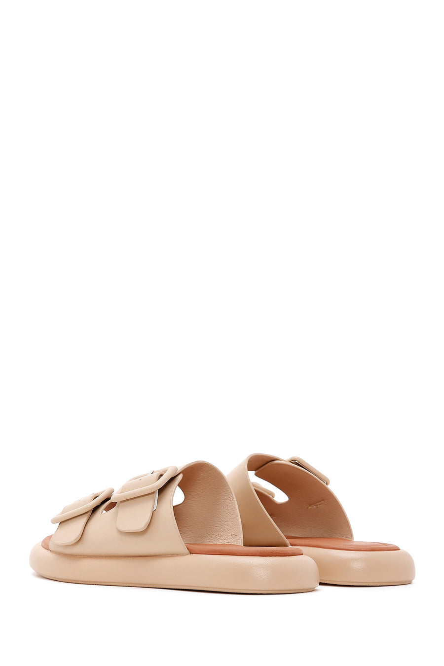 Women's Beige Double Buckle Slippers