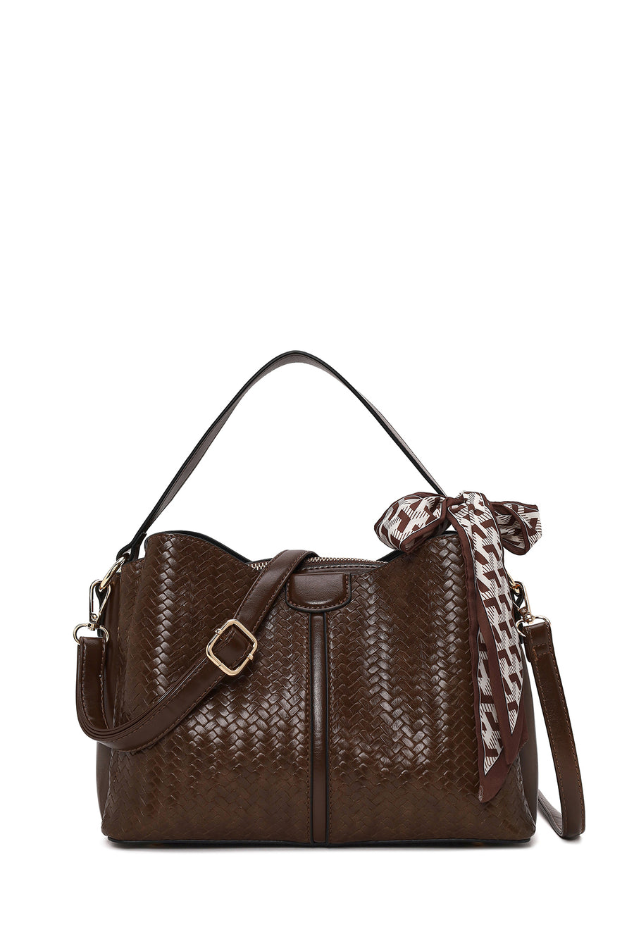 Woman Brown Long-Strap Printed Shoulder Bag AB200033SB | Derimod