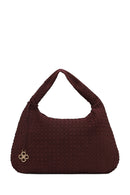 Woman Burgundy Woven Suede Shoulder Bag | Derimod