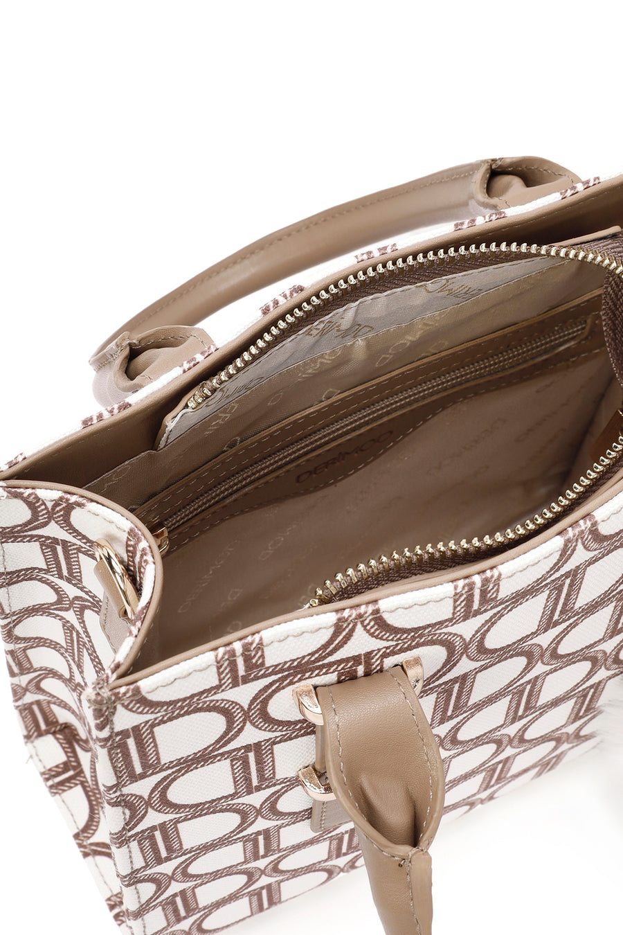 Women's Beige Long Strap Fabric Monogram Patterned Shoulder Bag