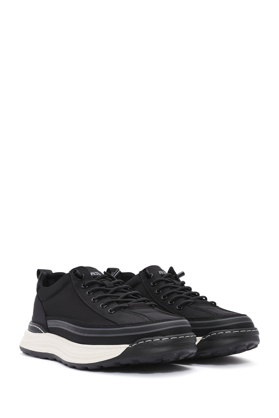 Men's Black Lace-Up Fabric Sneakers