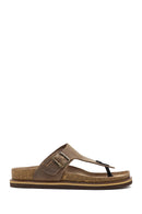 Men's Beige Flip Flop Nubuck Leather Slippers | Derimod