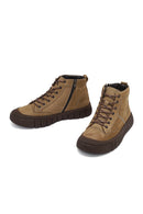 Male Beige Lace-Up Zip Closure Nubuck Leather Sport Boots | Derimod