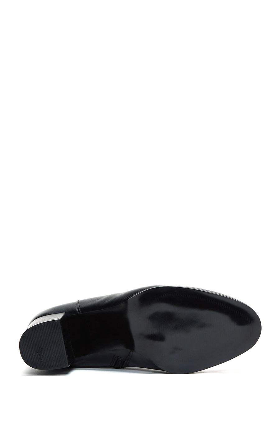 Women's Black Zippered Buckle Detailed Thick Heeled Leather Boots
