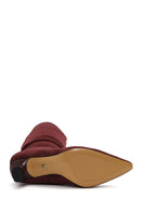 Woman Burgundy Heeled Suede Boot | Derimod