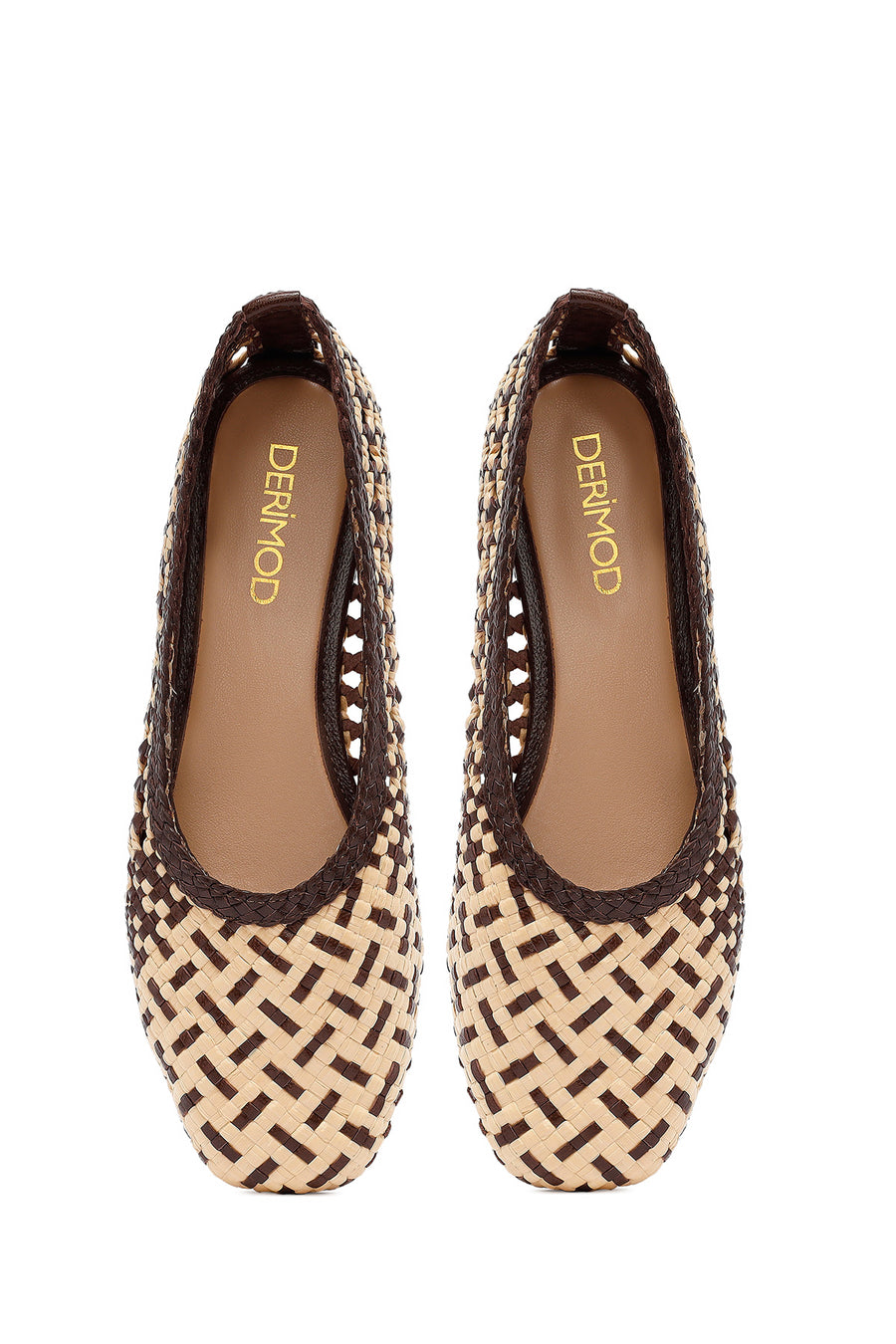 Women's Brown Straw Leather Ballerina