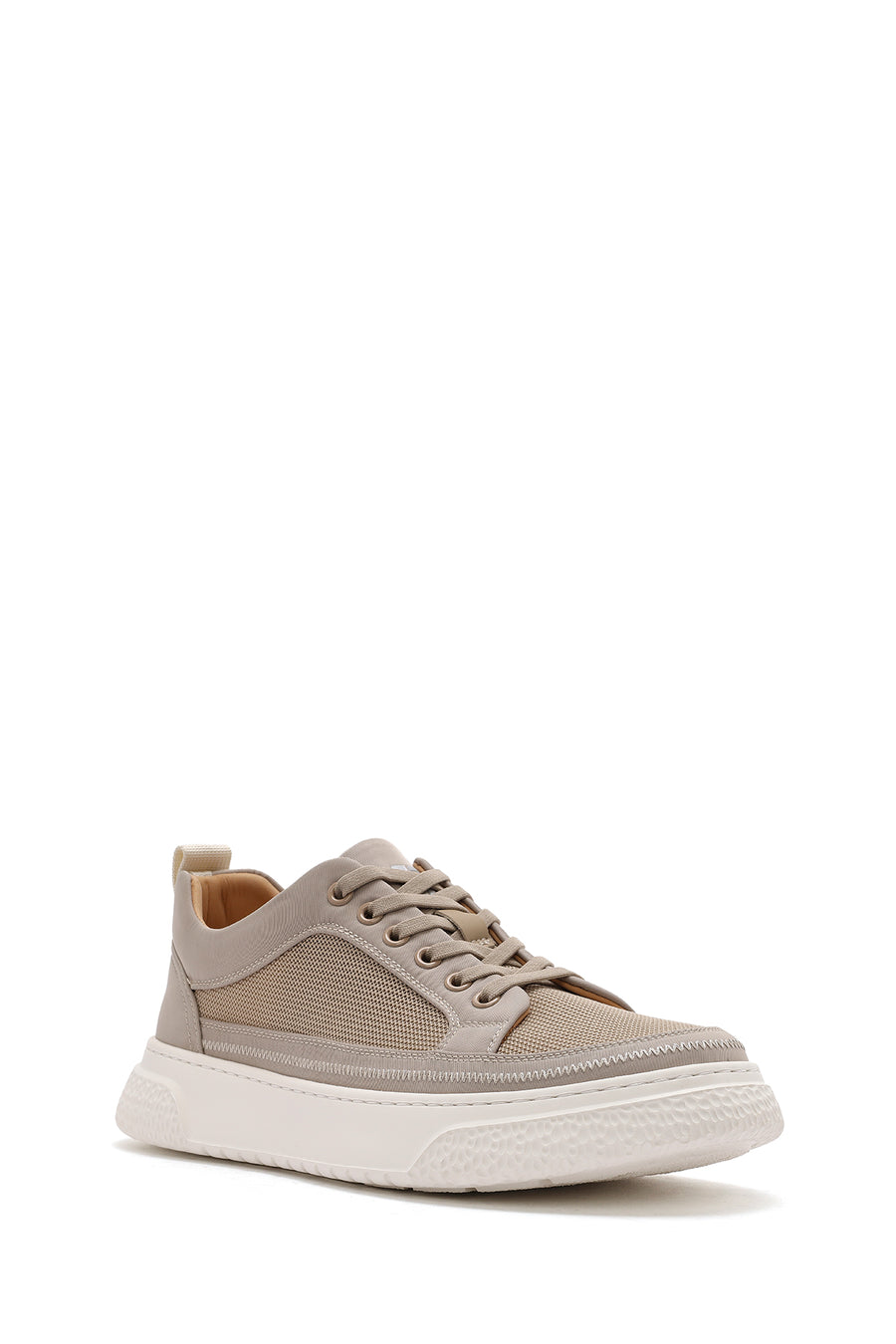 Erkek Bej Bağcıklı Kalın Tabanlı Sneaker