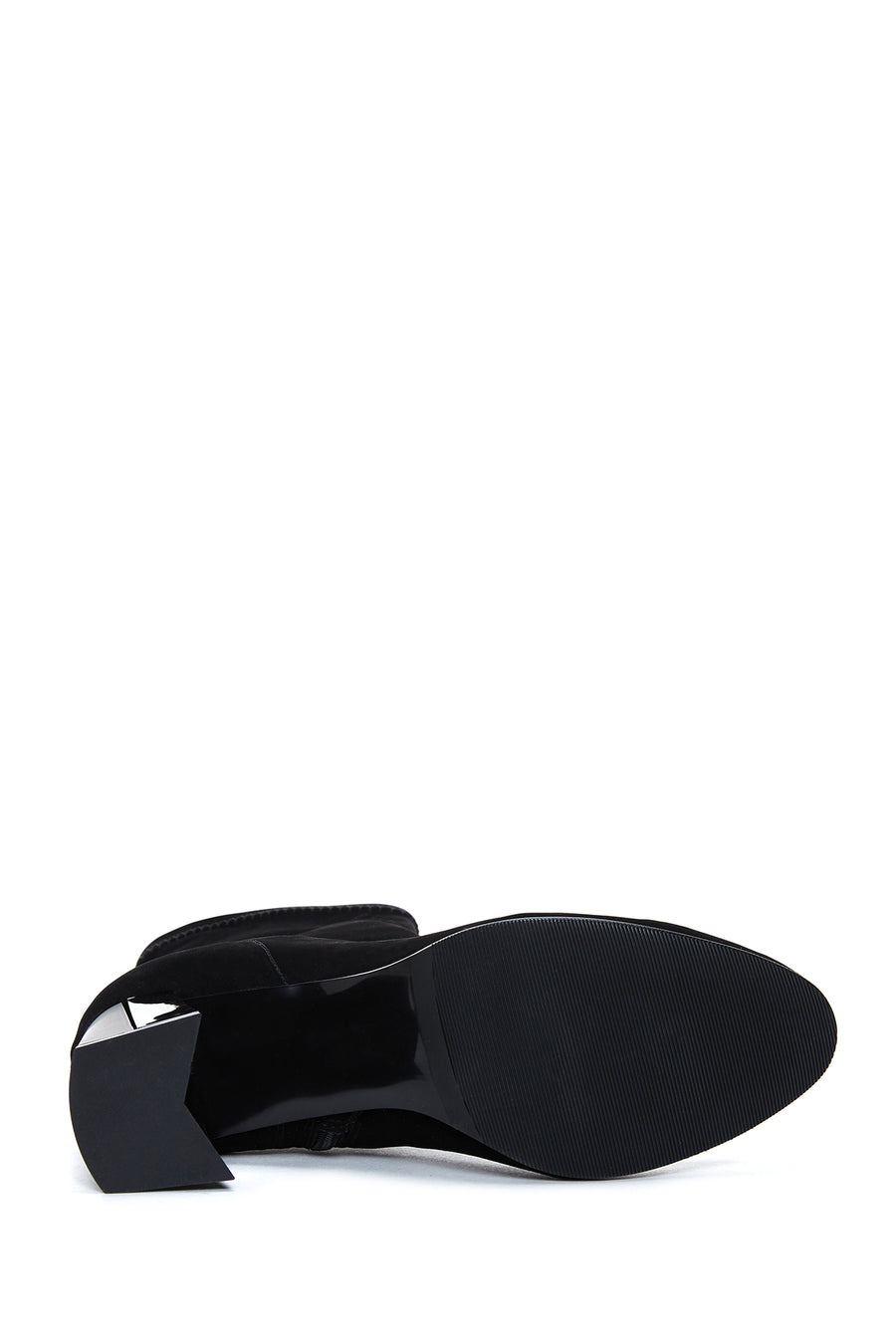 Women's Black Leather Suede Heeled Boots