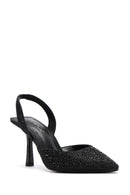 Women's Black Stone Open-Back Heeled Shoes | Derimod