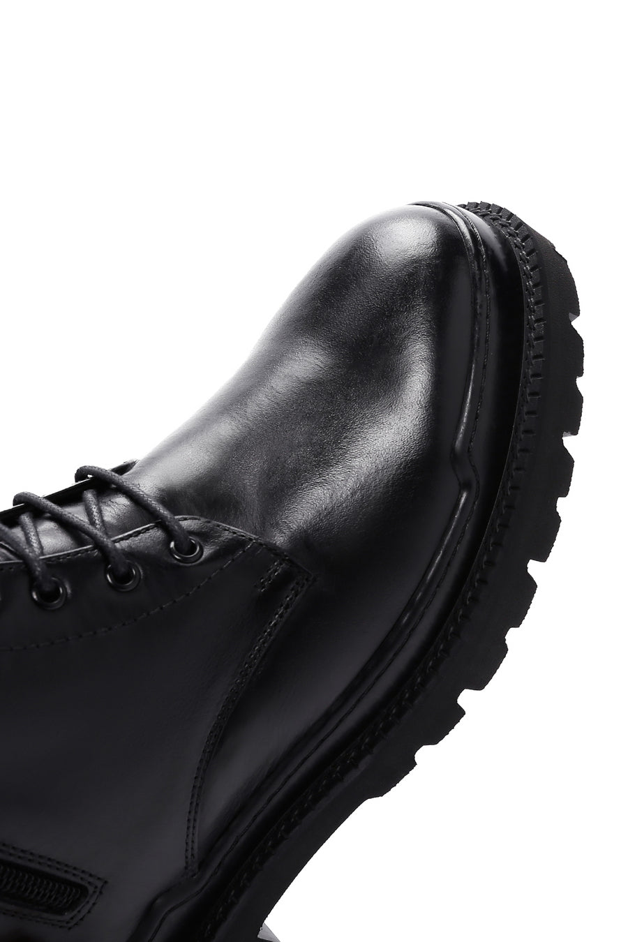 Men's Black Lace-Up Leather Zippered Casual Boots