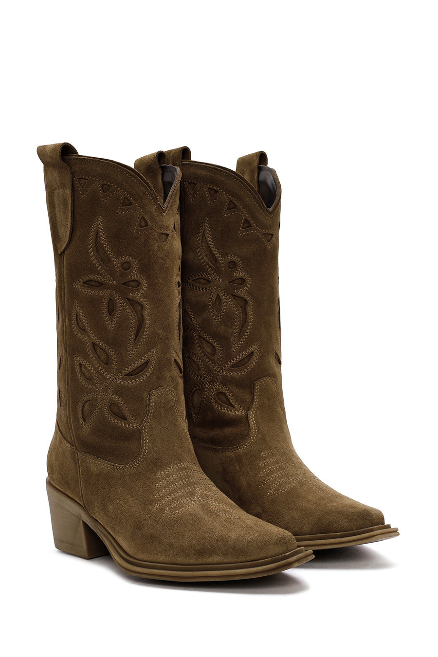 Women's Brown Suede Leather Cowboy Boots