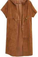 Miranda Women's Brown Hooded Suede Leather Long Vest | Derimod