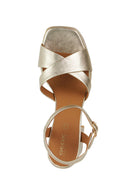 Geox Women's Gold Soledea Ankle Strap Thick Heeled Leather Sandals | Derimod