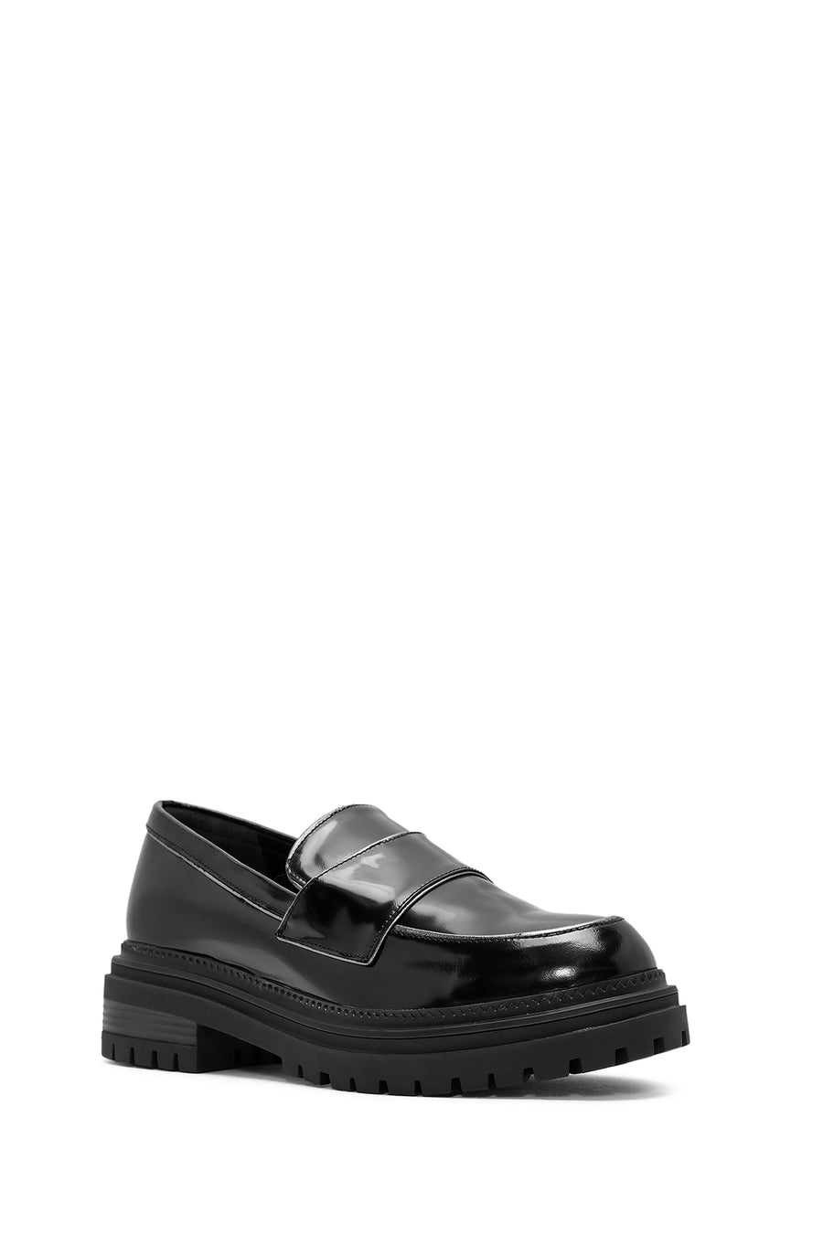 Women's Black Thick Soled Leather Masculine Loafer