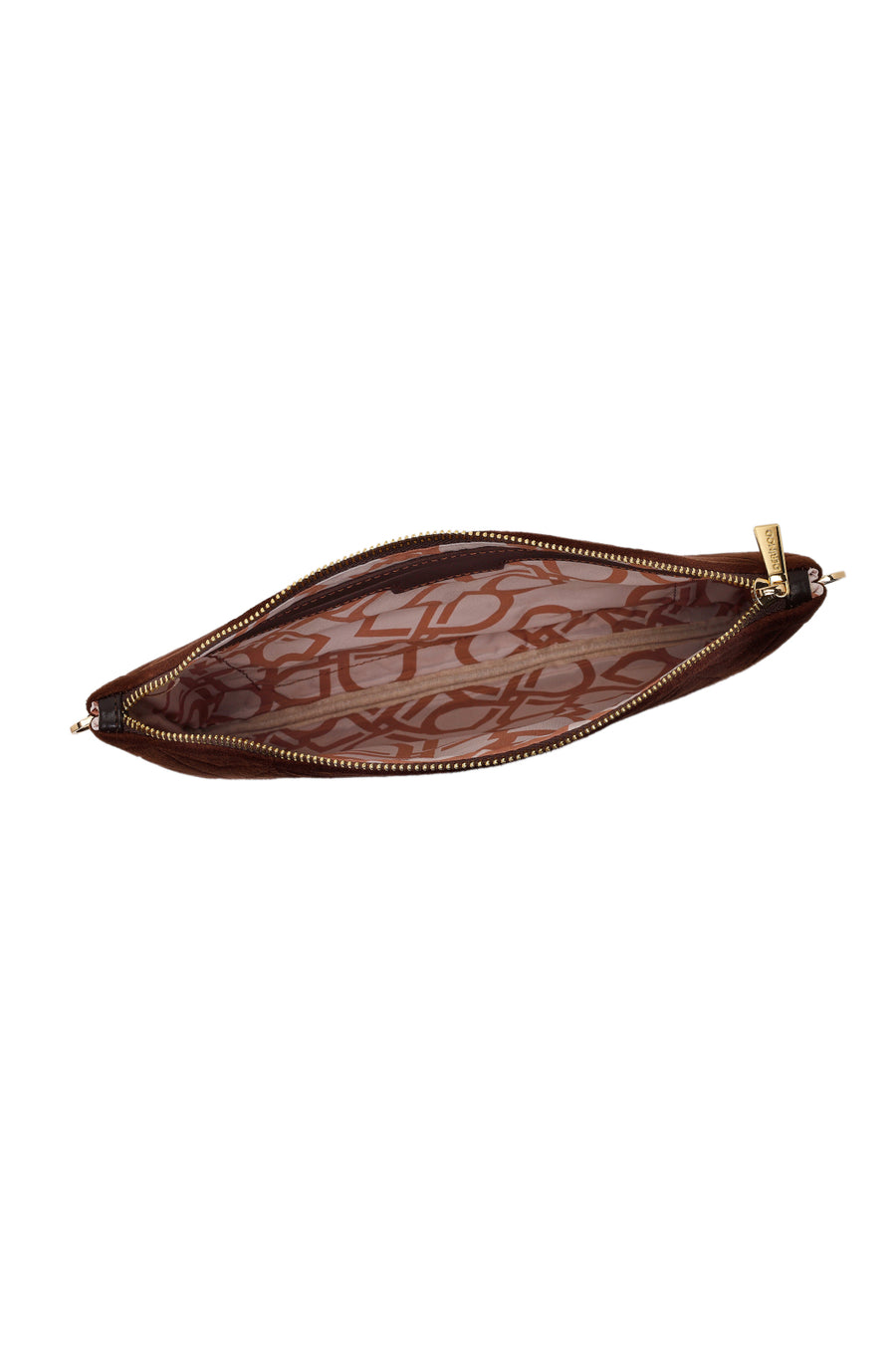 Woman Brown Printed Suede Clutch Bag with Long Chain Strap