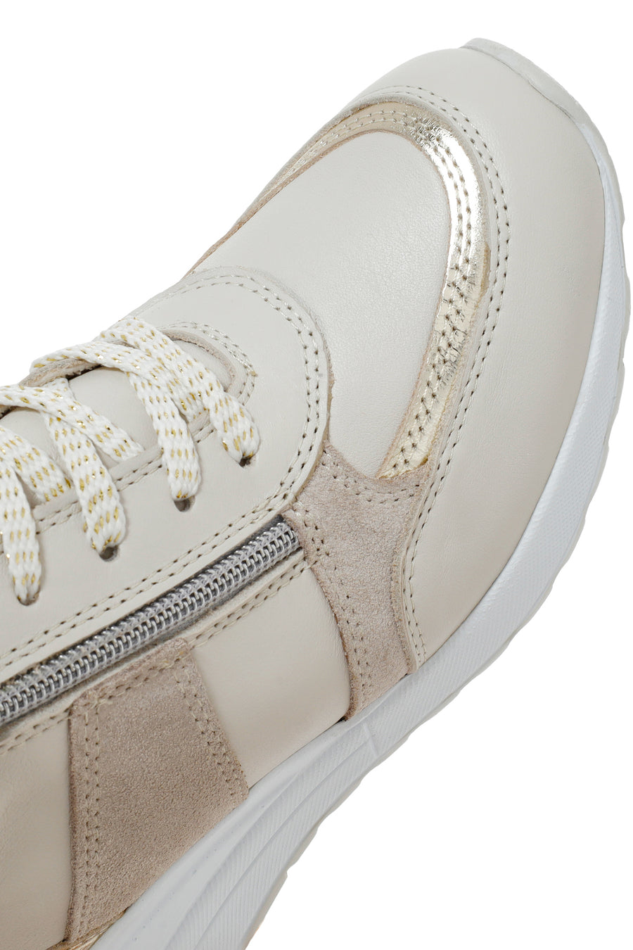 Women's Beige Wedge Heel Side Zip Leather Sneakers