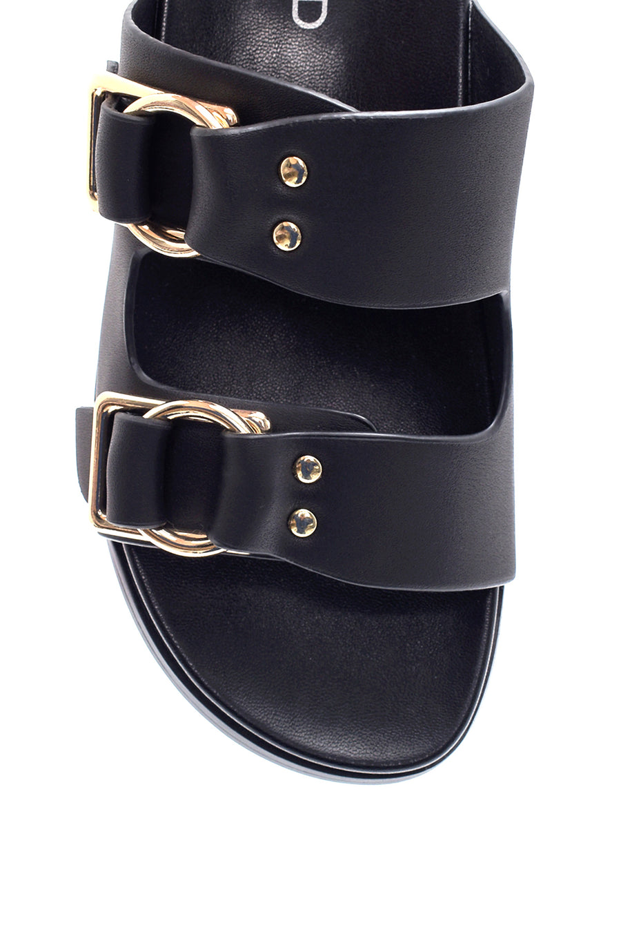 Women's Black Double Buckle Slippers