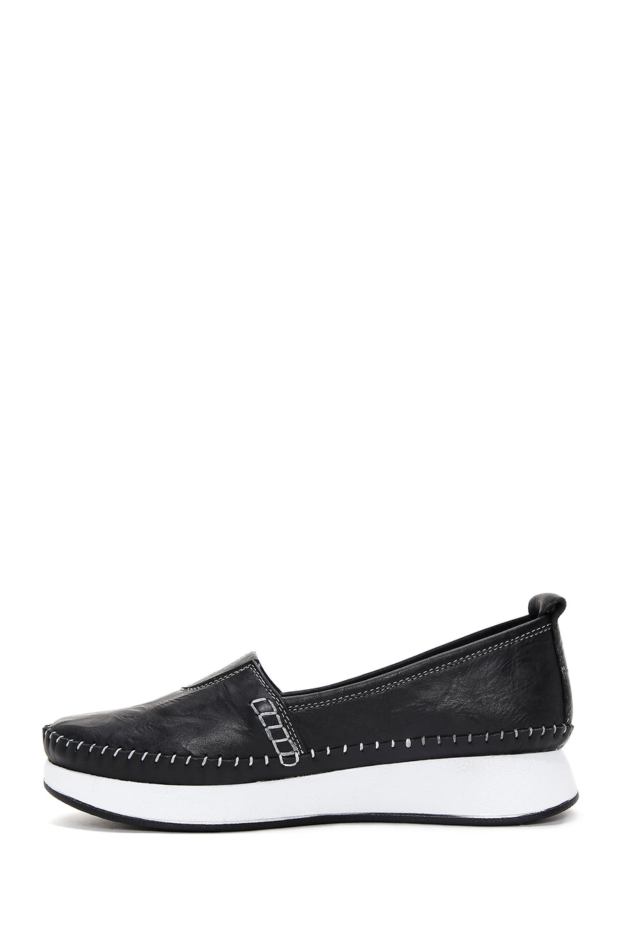 Women's Black Thick Soled Leather Comfort Loafer