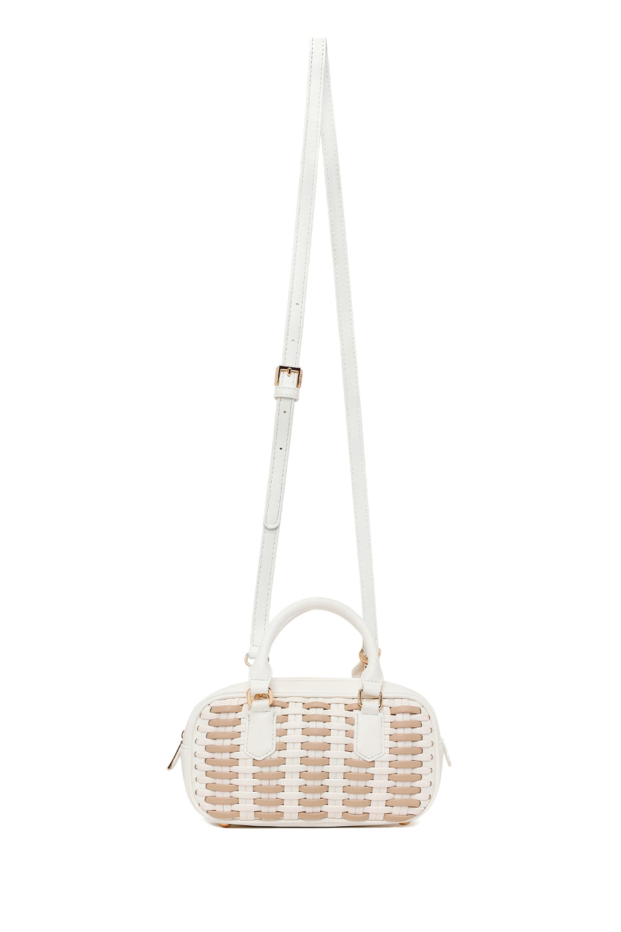 Woman White Long-Strap Braided Mini Shoulder Bag