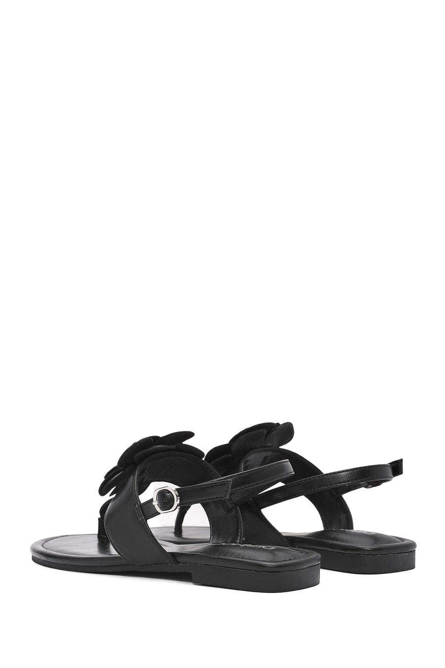 Women's Black Flower Detailed Flip Flop Sandals