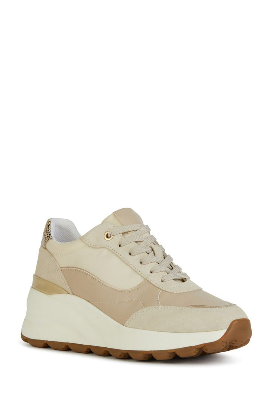 Geox Women's Beige Spherica Ec11 Thick Soled Lace-up Leather Sneaker