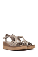 Women's Mink Ankle Strap Wedge Heel Leather Comfort Sandals | Derimod