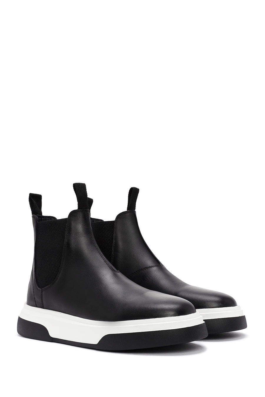 Men's Black Thick Sole Leather Casual Chelsea Boots