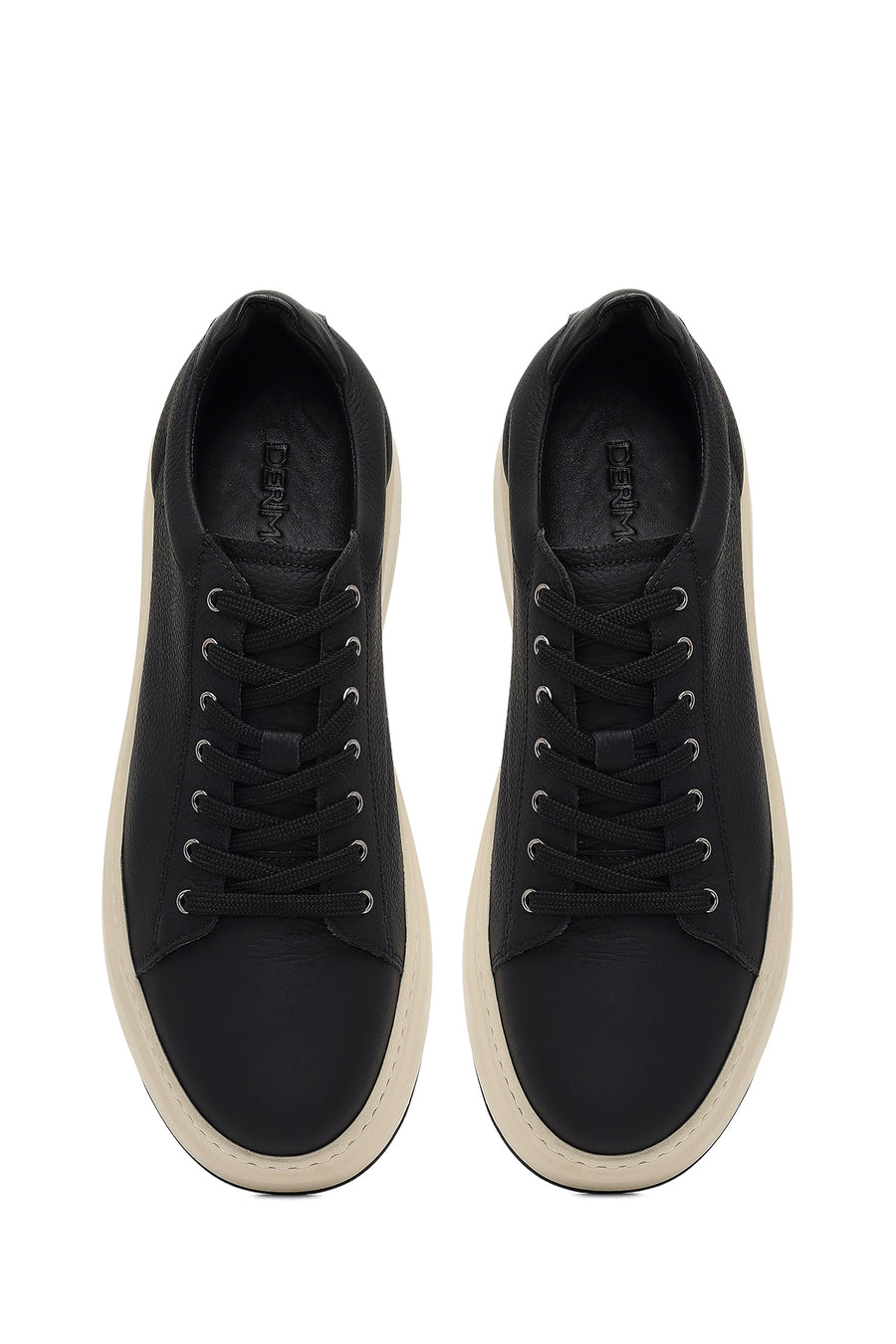Male Black Lace-Up Thick-Soled Leather Sneaker