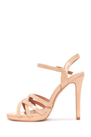 Women's Beige Patent Leather Heeled Sandals | Derimod