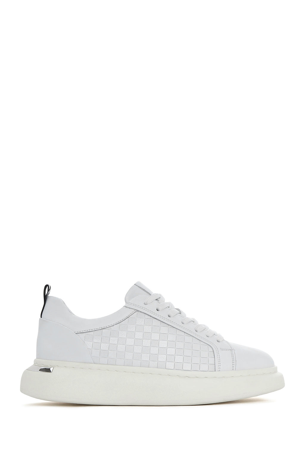 Erkek Beyaz Bağcıklı Kalın Tabanlı Deri Sneaker