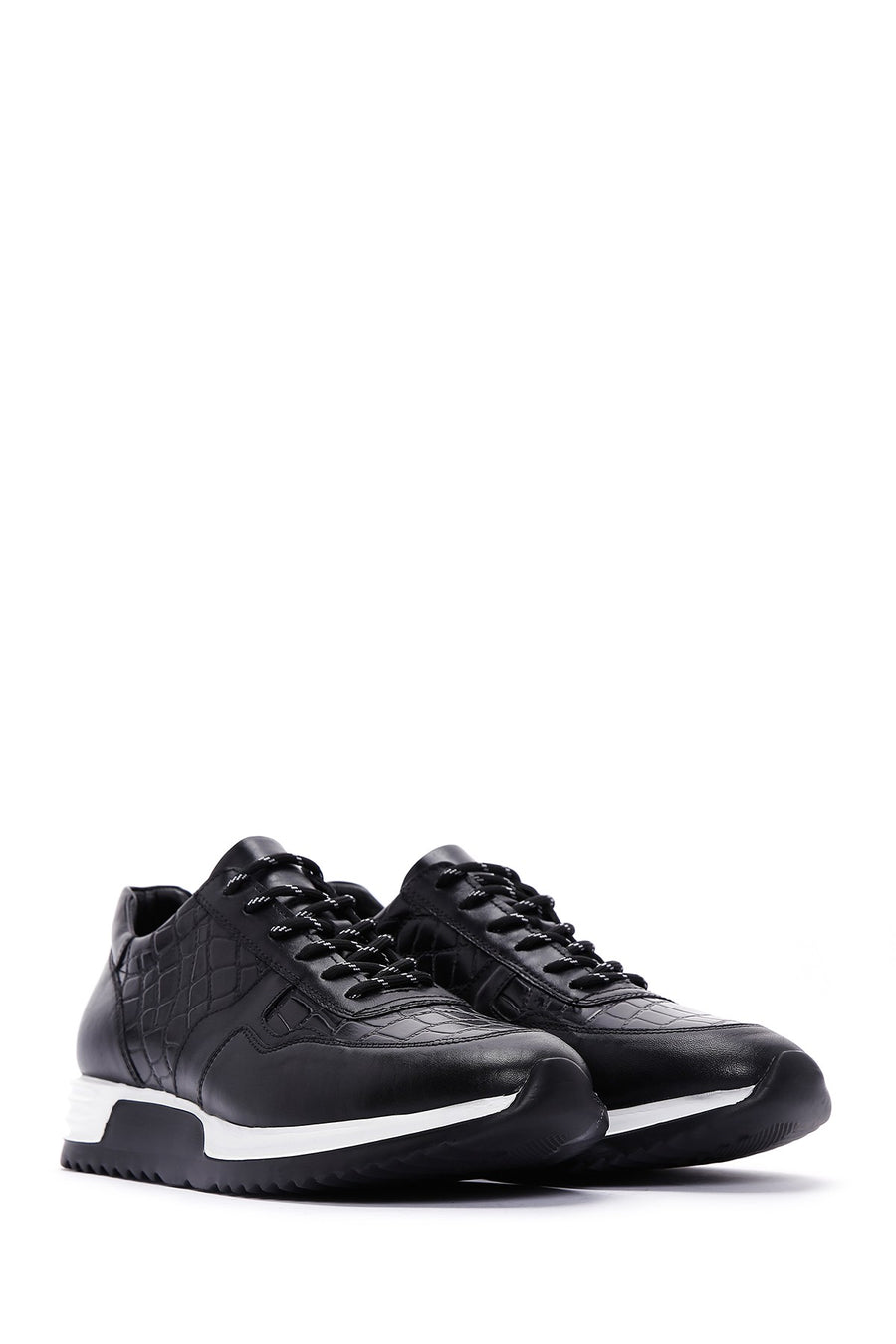 Men's Black Lace-up Leather Sneaker