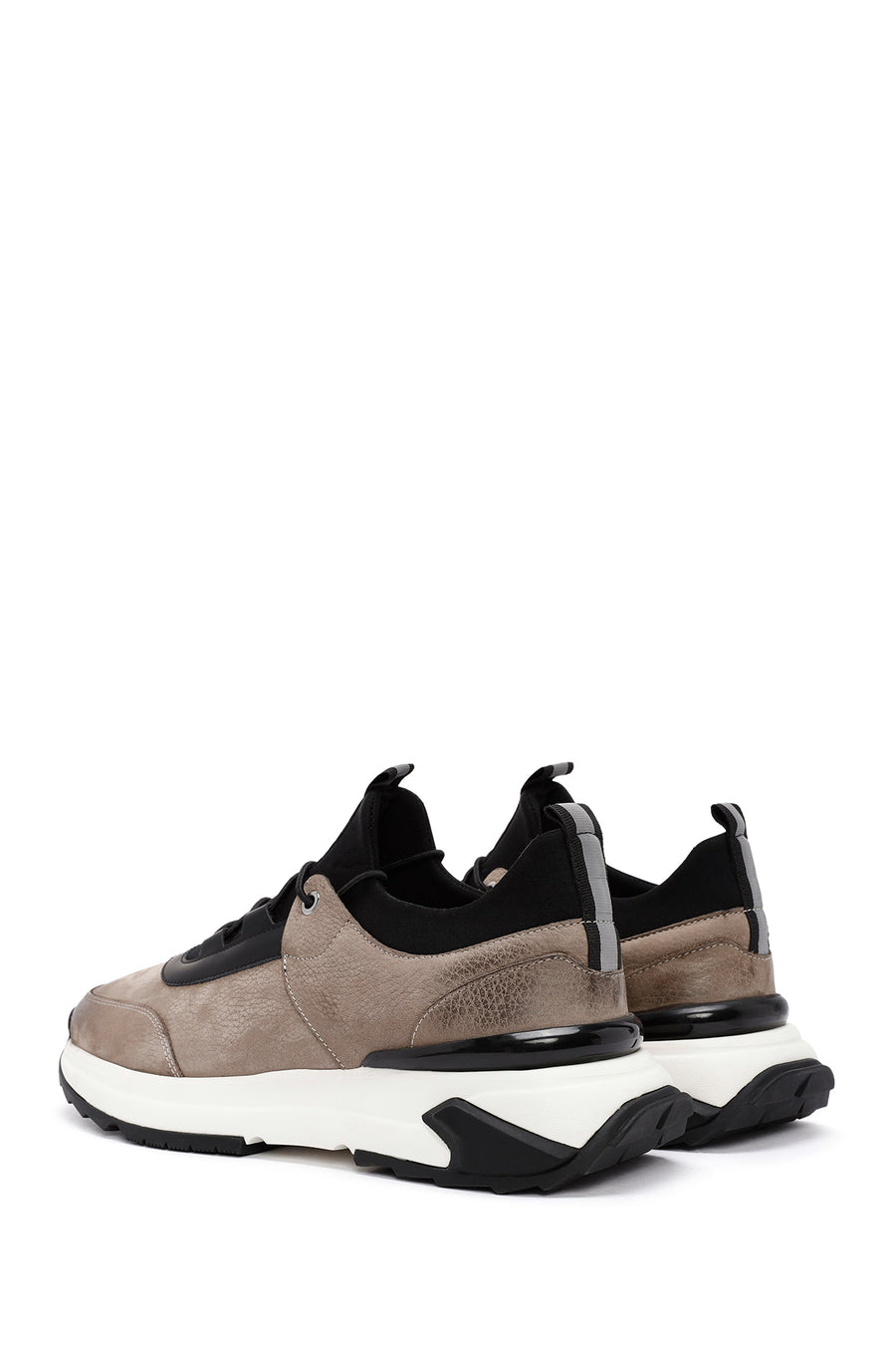 Erkek Vizon Bağcıklı Nubuk Deri Casual Sneaker