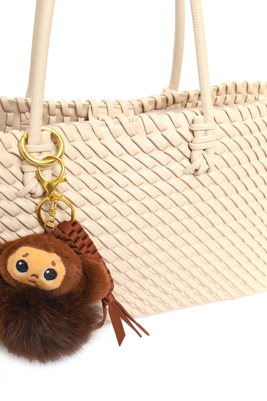 Women's Cream Knitted Charm Shoulder Bag