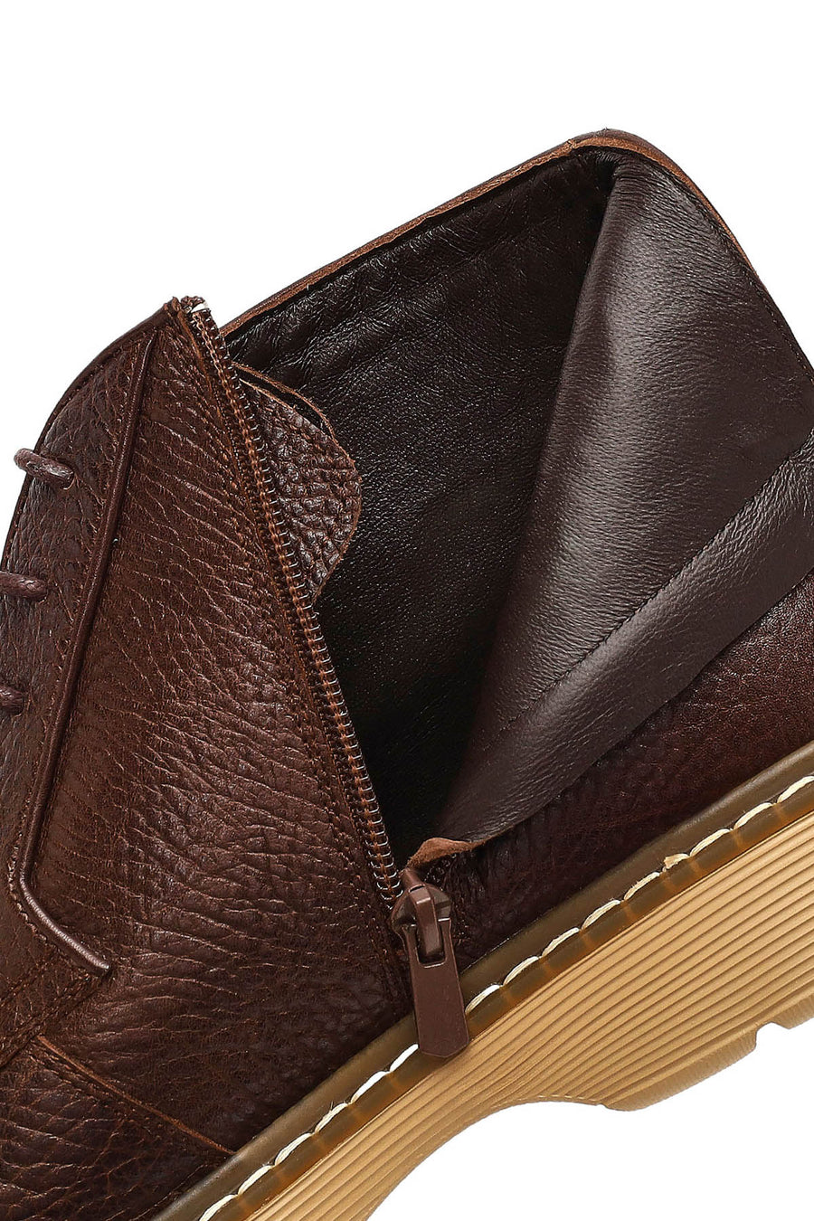 Men's Brown Lace-Up Zipper Leather Casual Boot