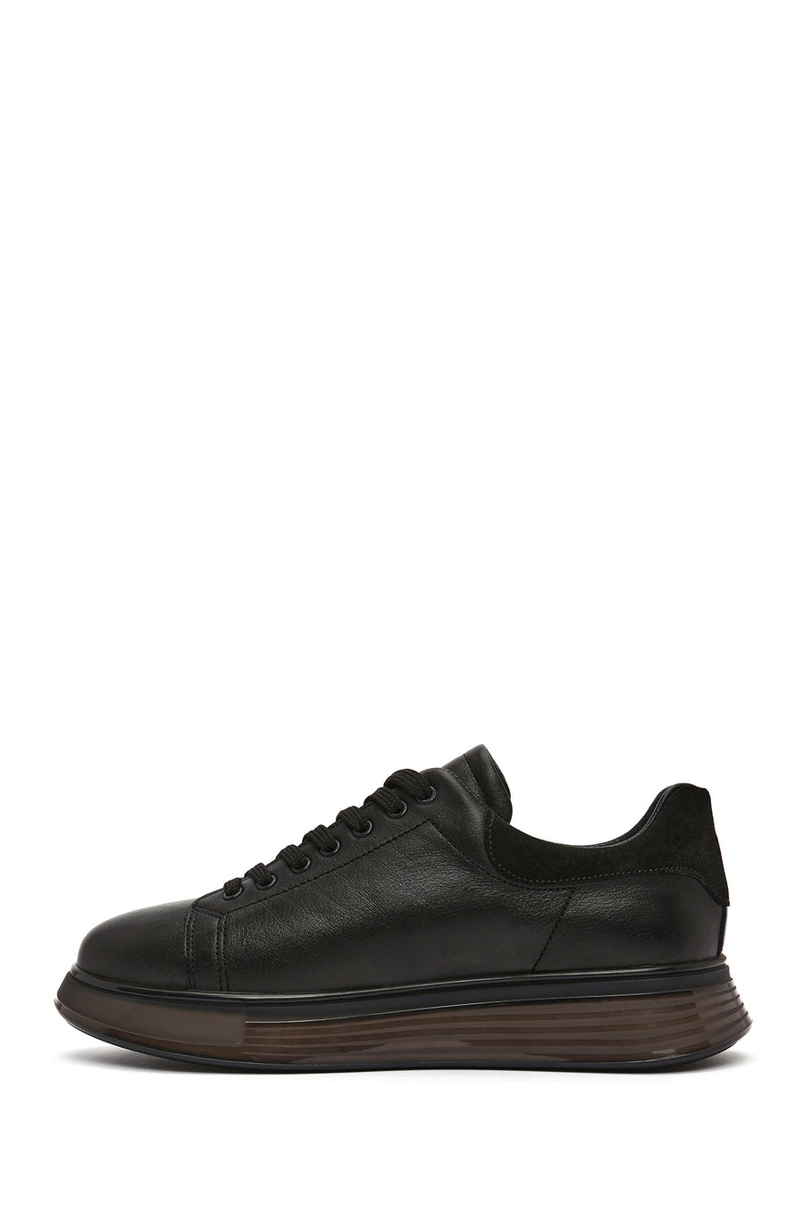 Men's Black Lace-up Thick-Sole Leather Sneaker