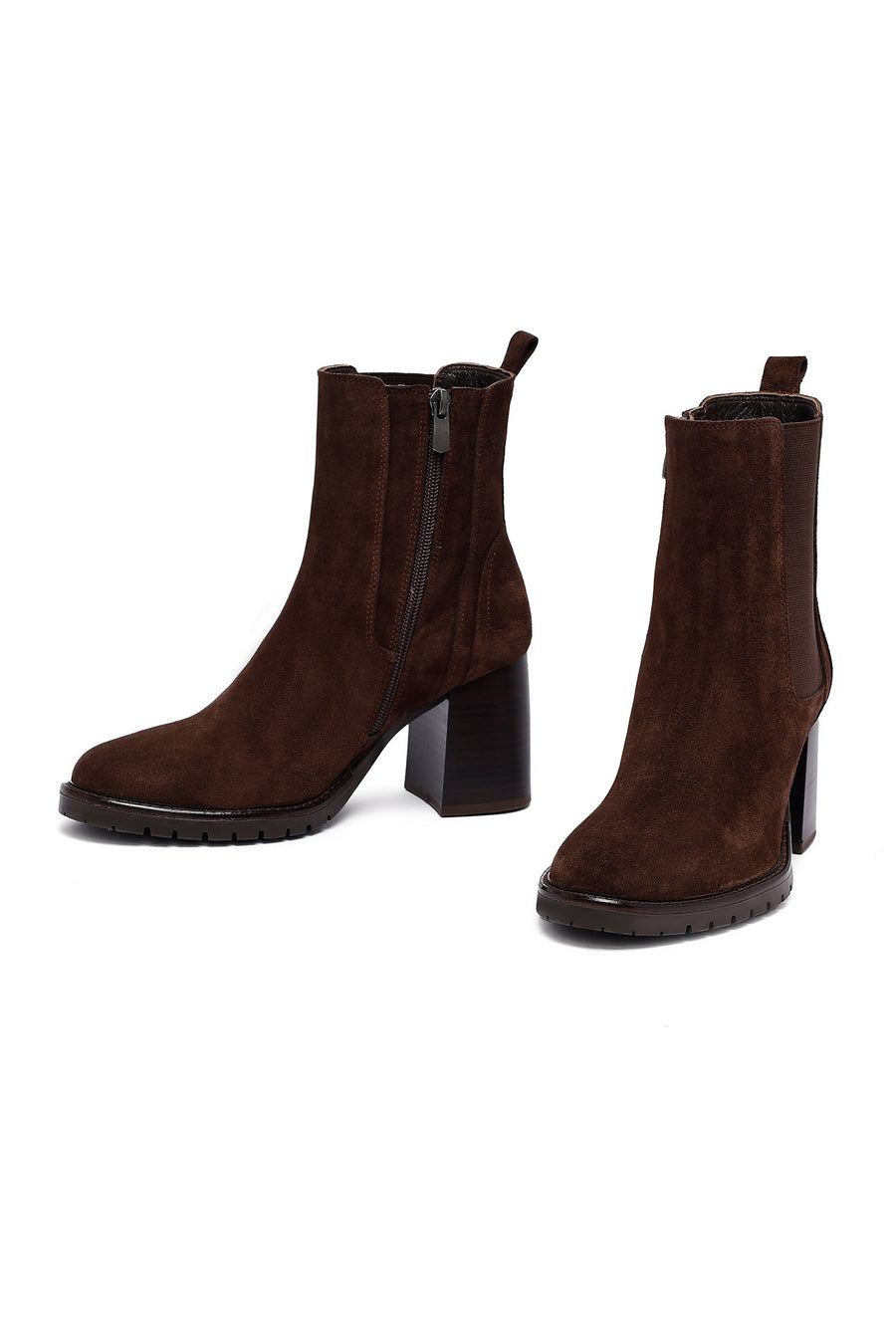Woman Brown Chunky Heel Suede Leather Boat