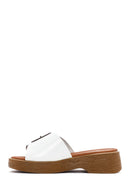 Women's White Buckle Leather Slippers | Derimod