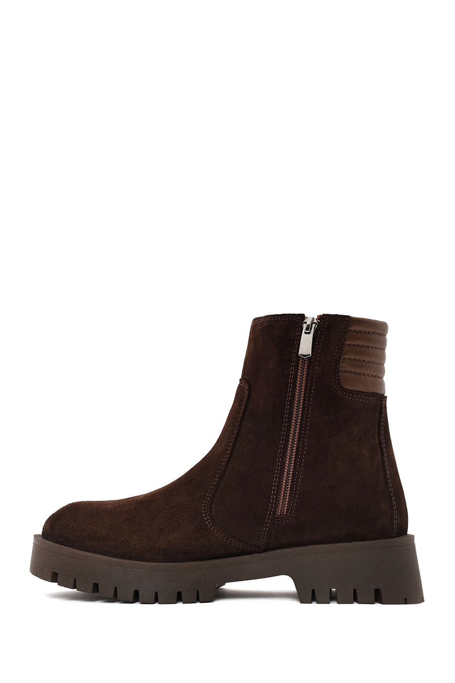 Woman Brown Double Zip Closure Suede Boots