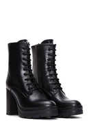 Women's Black Leather Platform High Heel Boots | Derimod
