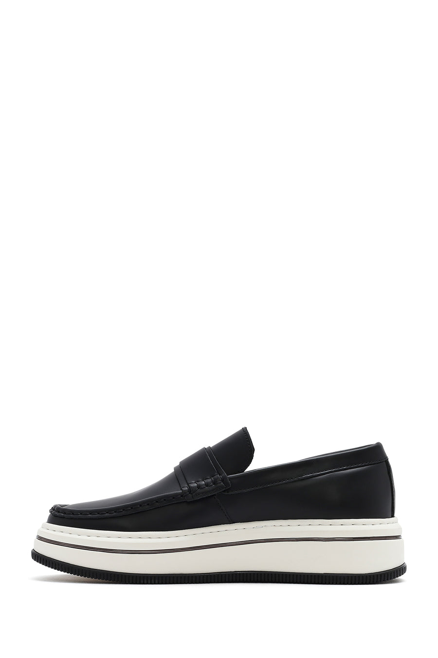 Erkek Siyah Kalın Tabanlı Deri Casual Loafer