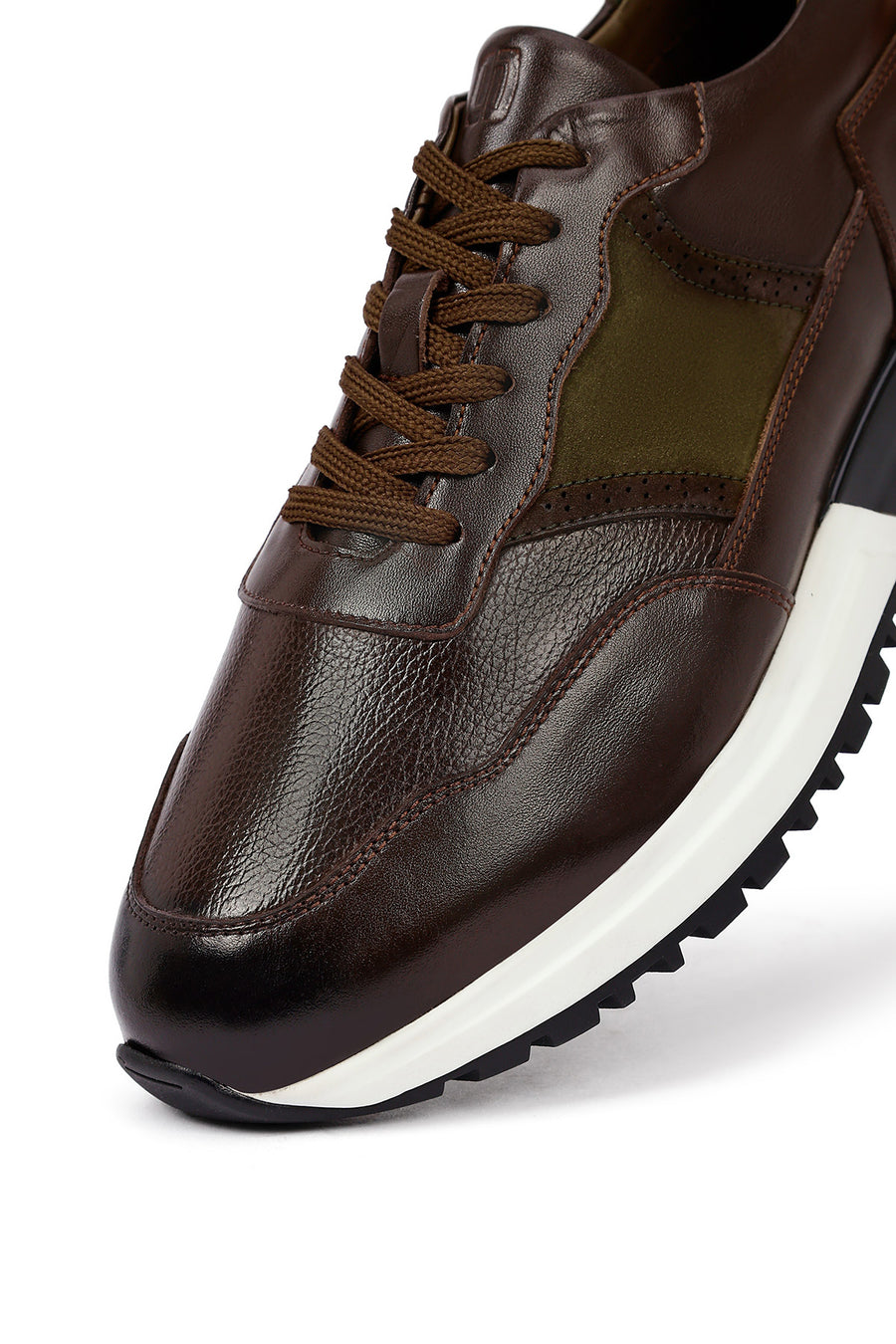 Men's Brown Lace-Up Thick-Soled Leather Casual Sneaker