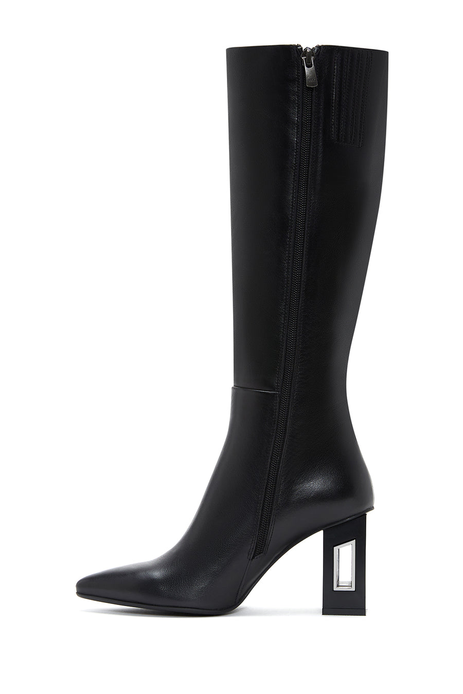 Woman Black Zippered Heels Leather Boot