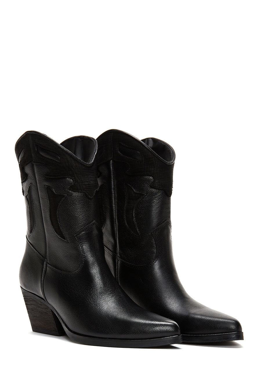 Women's Black Leather Cowboy Heeled Boots