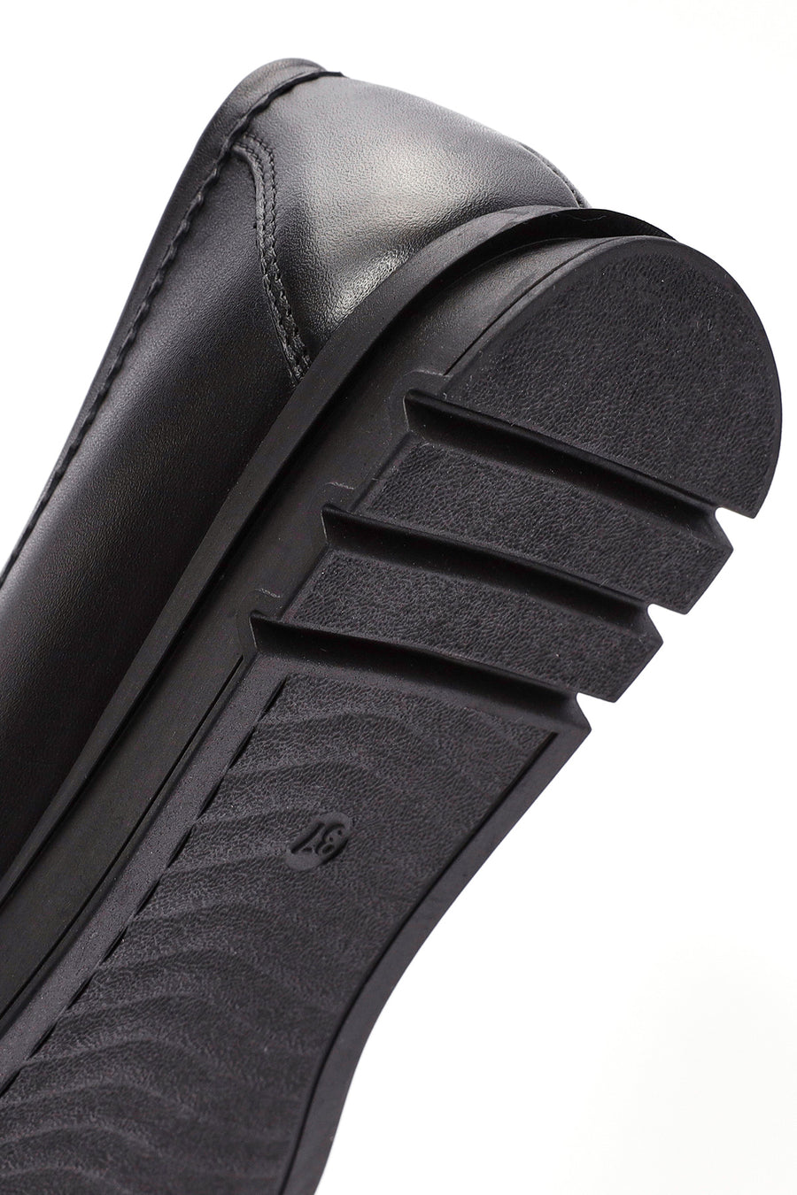 Woman Black Buckle Detail Leather Comfort Loafer