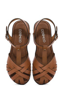 Women's Tan Leather Ankle Strap Bodrum Sandals | Derimod