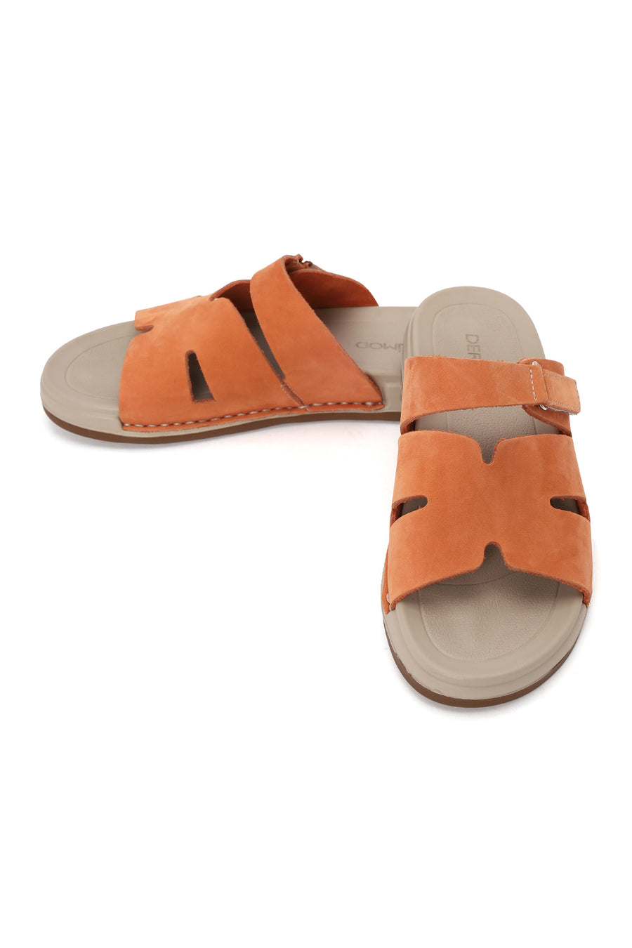 Woman Orange Strapped Nubuck Leather Slipper