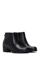 Women's Black Leather Heeled Bootie | Derimod